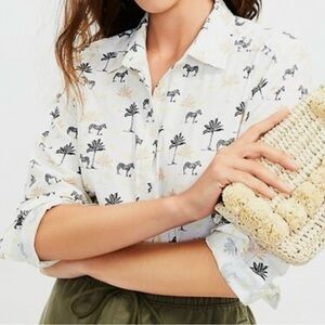LOFT Zebra Jungle Print Long Sleeve Button down Blouse New Large
